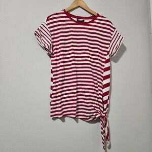 Chaps Red White Striped Side Tie Knot T-Shirt Short Sleeve Womens Medium
